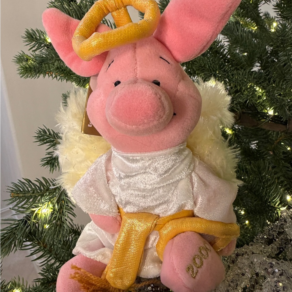 Disney Choir Angel with Wings Piglet Plush with Gold Harp & Halo